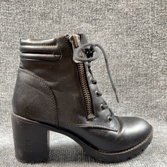 Steve Madden Nydiaa Black Combat Boots 7M Lace Up Chunky Heel Zip Lug Sole - Picture 6 of 16